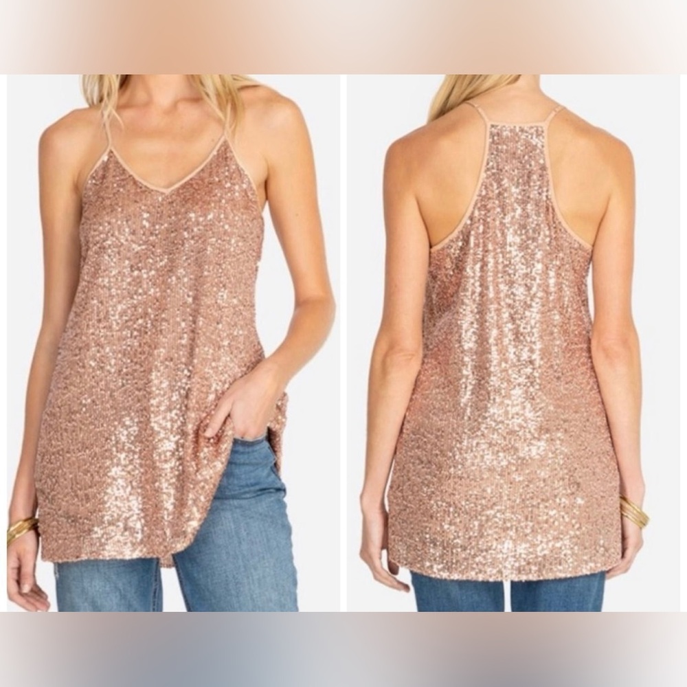 NWT JOHNNY‎ WAS FIONA SEQUIN CAMI WOMEN 
ROSE GOLD SIZE XS